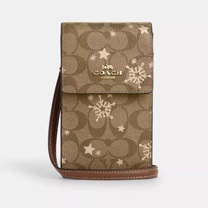 Coach North  South Phone Crossbody With Star And Snowflake Print